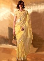 Georgette Yellow Wedding Wear Hand Woven Saree